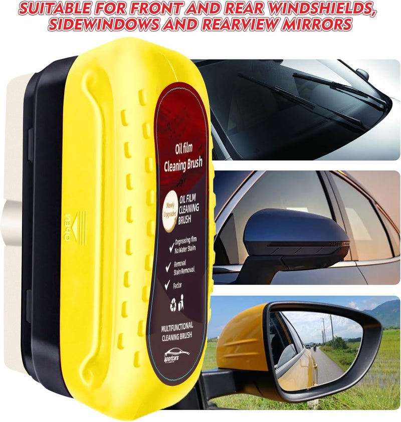Eiruseed Automotive Oil Film Cleaning Brush with Reusable Foam Sprayer, Upgraded Antifog Glass Cleaning Board, Glass Oil Film Remover for Car Windows & Windshields, Versatile Car Glass Cleaner Brush (Yellow) - Image 3